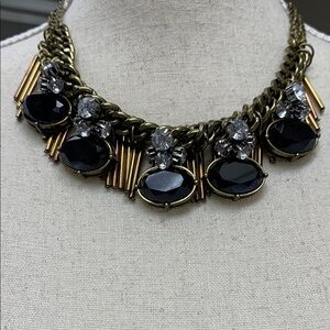 LOFT Vintage looking brass and navy rhinestone Statement Necklace